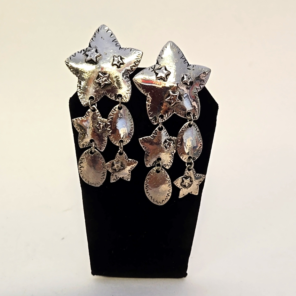 Made in Thailand Silvertone Stars and Oval Dangle Earrings